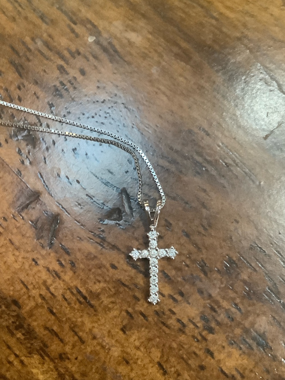 Sterling Silver Cross Pendant Necklace with Clear Stones - White